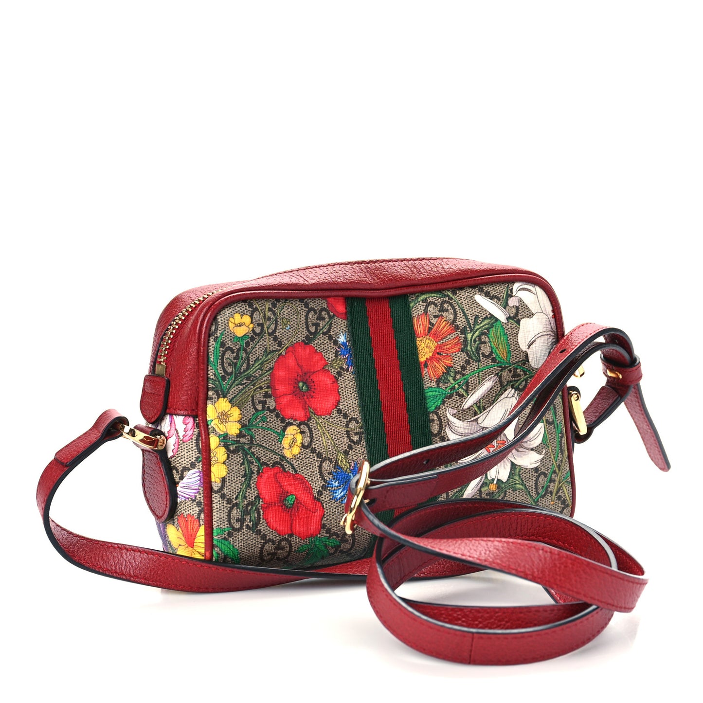 GG Supreme Monogram Flora Web Mini Ophidia Shoulder Bag Red