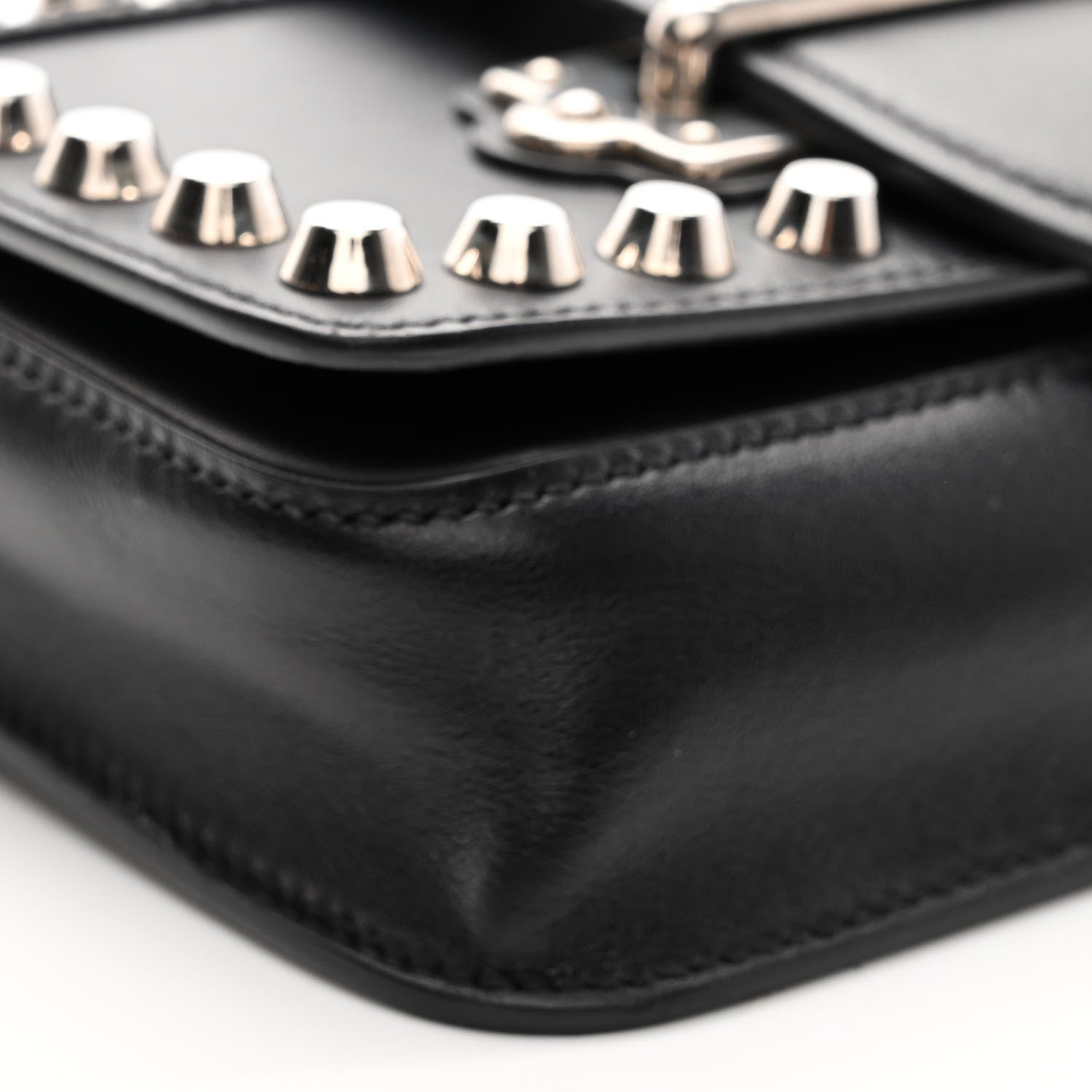 Prada Saffiano City Calf Studded Cahier Belt Bag Black 8 of 9