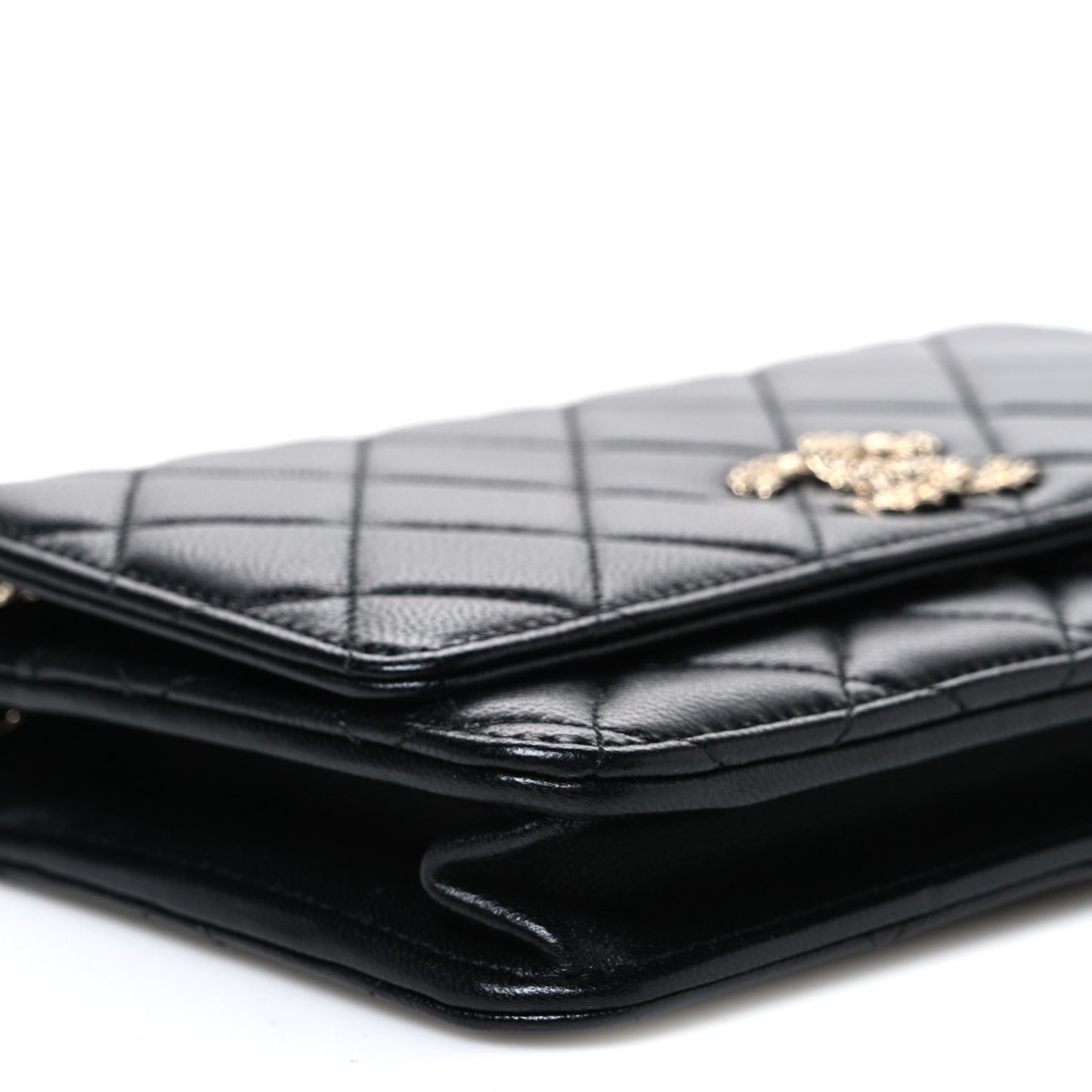 Lambskin Quilted Crystal CC Wallet On Chain WOC Black