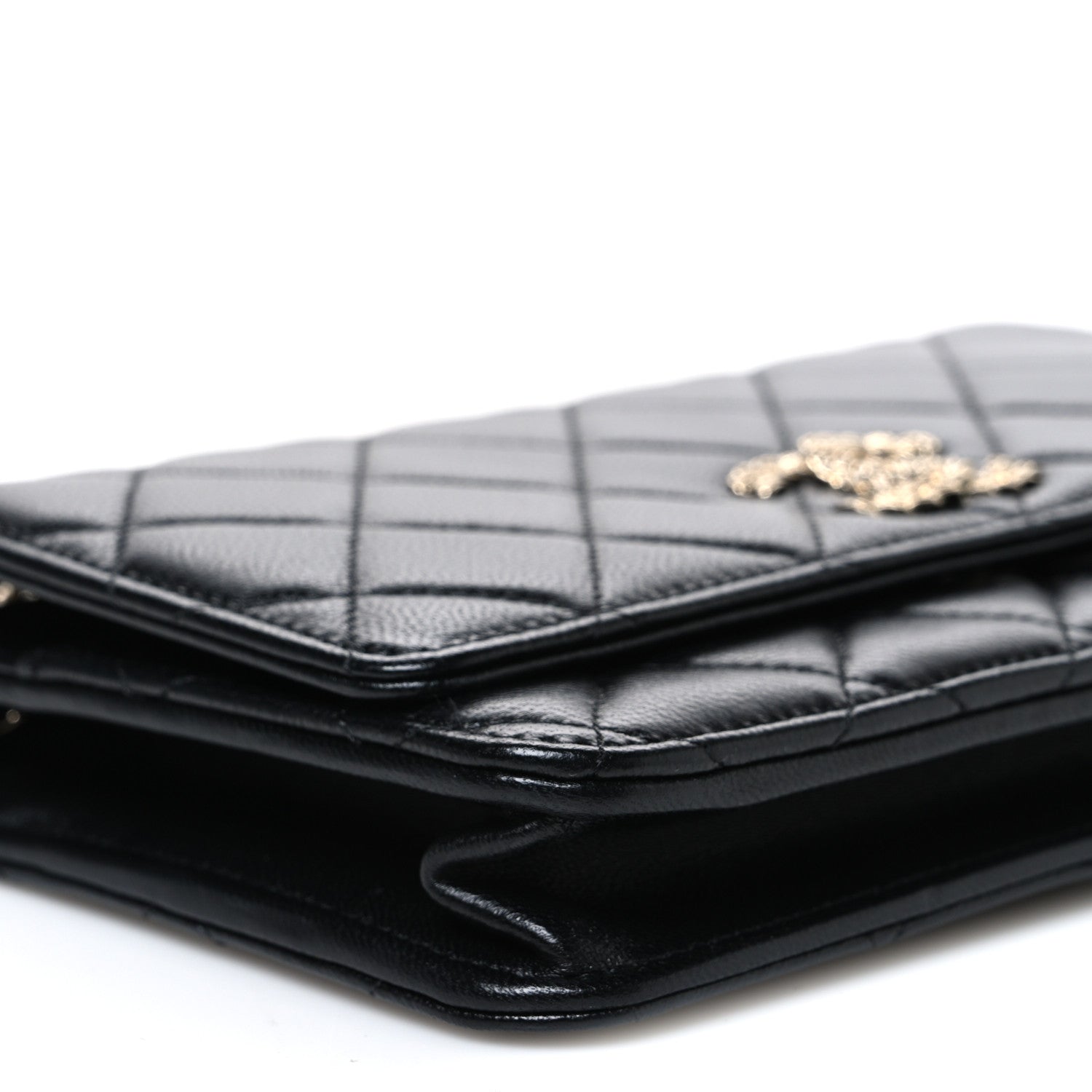 Chanel Lambskin Quilted Crystal CC Wallet On Chain WOC Black 10 of 11