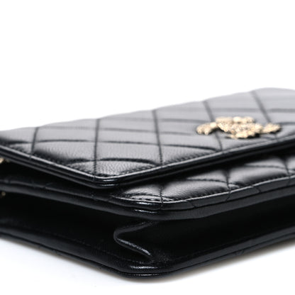 Chanel Lambskin Quilted Crystal CC Wallet On Chain WOC Black 10 of 11