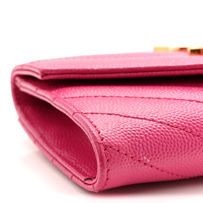 Saint Laurent Grain De Poudre Matelasse Chevron Small Monogram Envelope Wallet Fuxia Couture 9 of 9