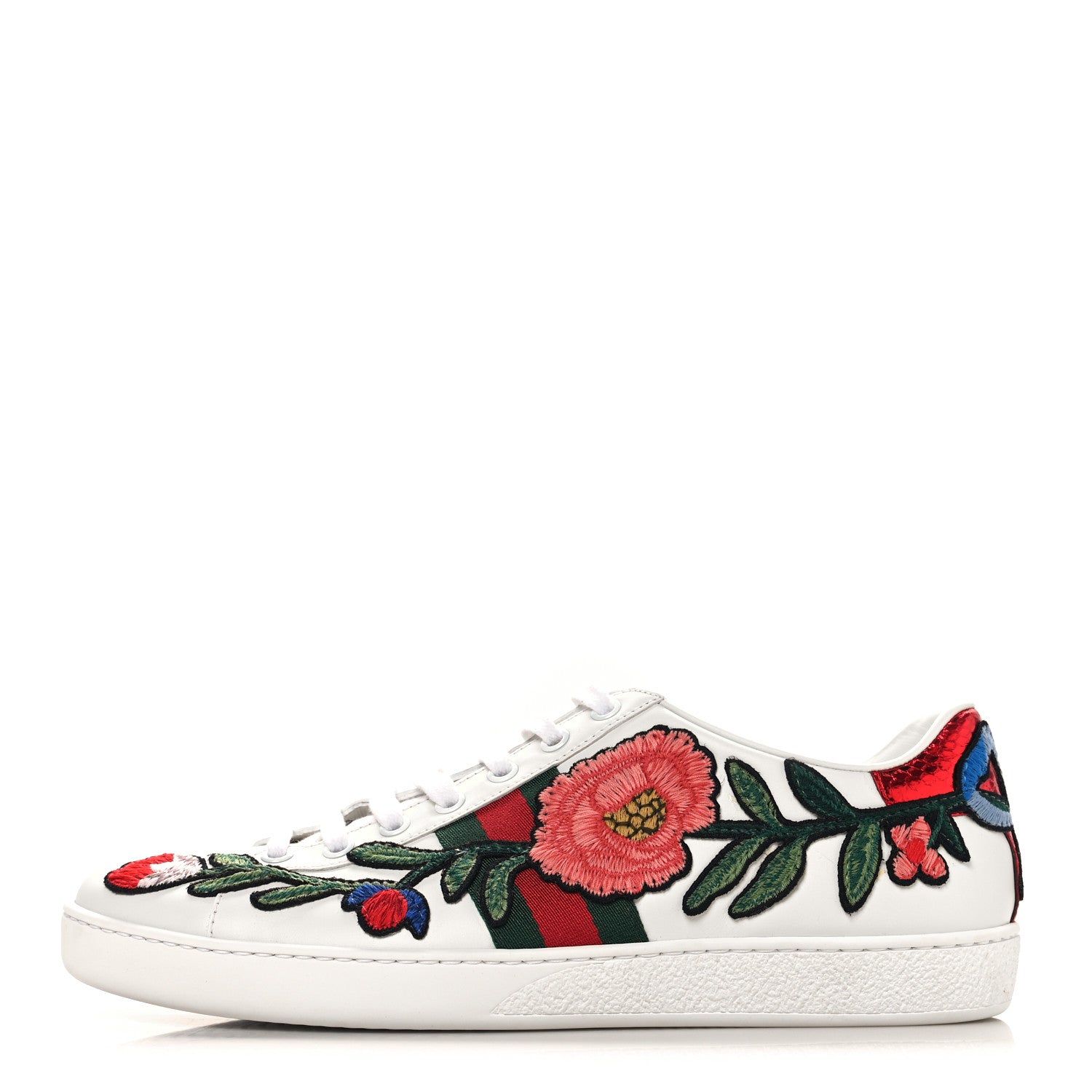 Gucci Calfskin Web Floral Embroidered Womens Ace Sneakers 40 White 1 of 10