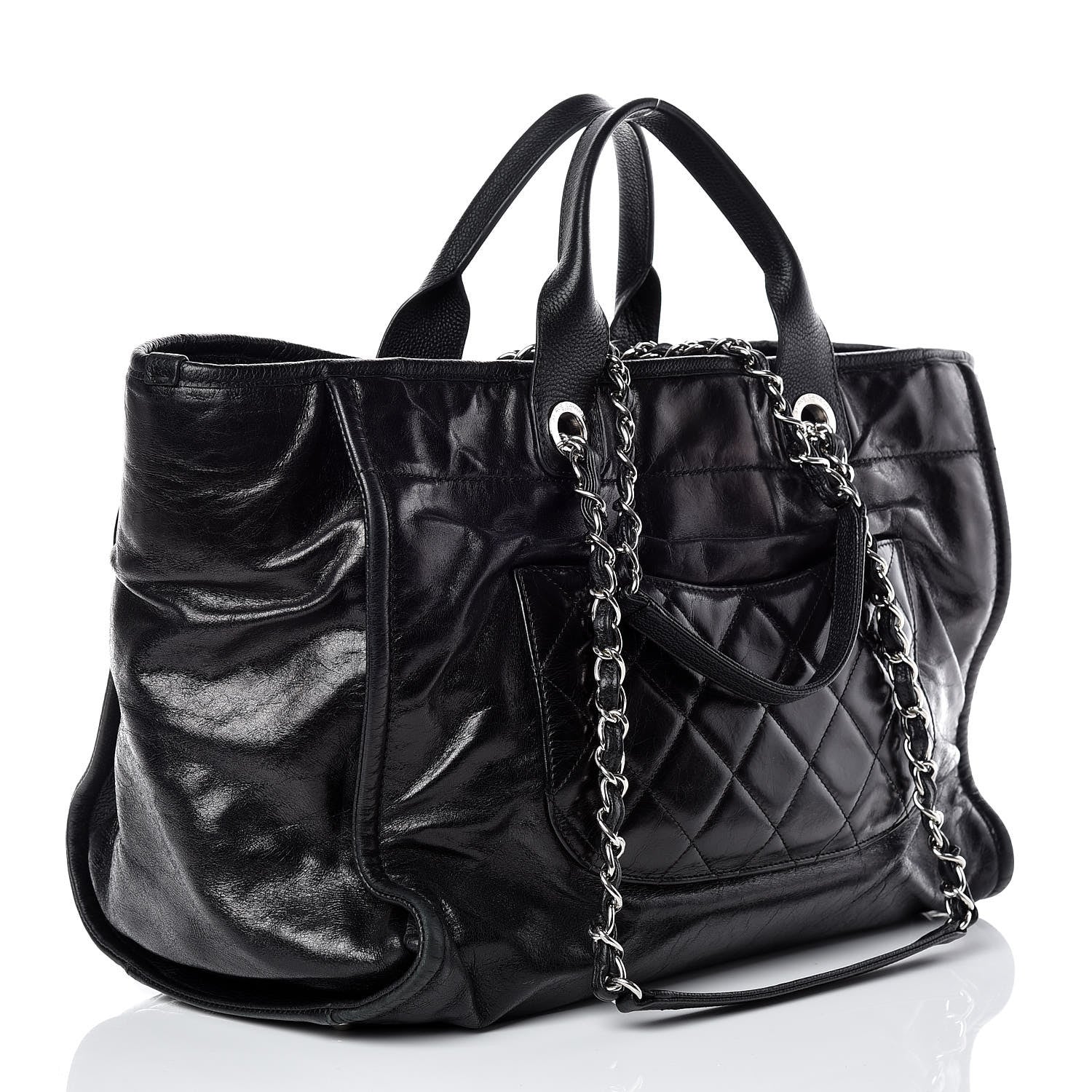 Chanel Glazed Calfskin Large Deauville Tote Black 4 of 15