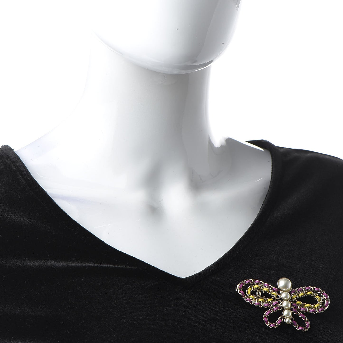 Lambskin Chain Pearl CC Butterfly Brooch Pink Yellow Gold