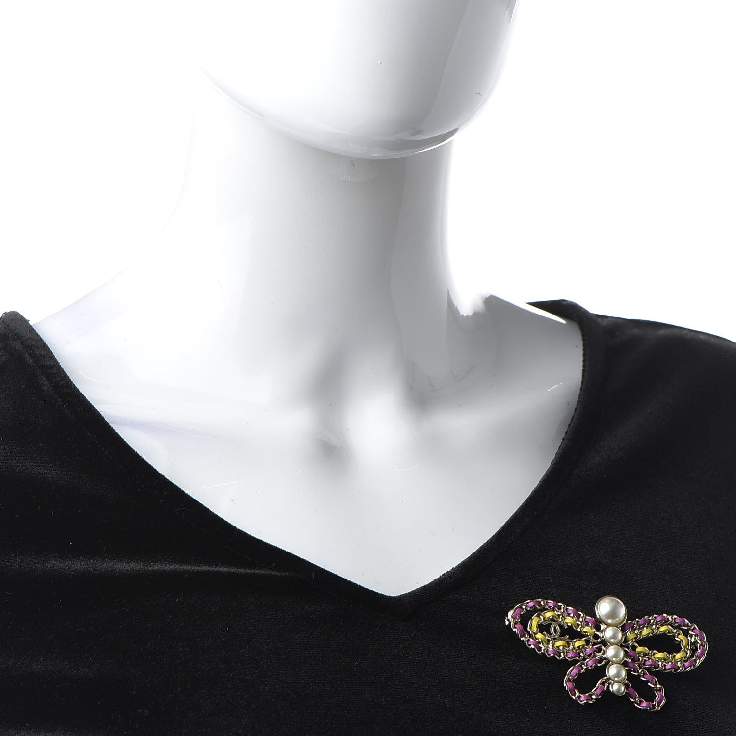 Chanel Lambskin Chain Pearl CC Butterfly Brooch Pink Yellow Gold 2 of 5