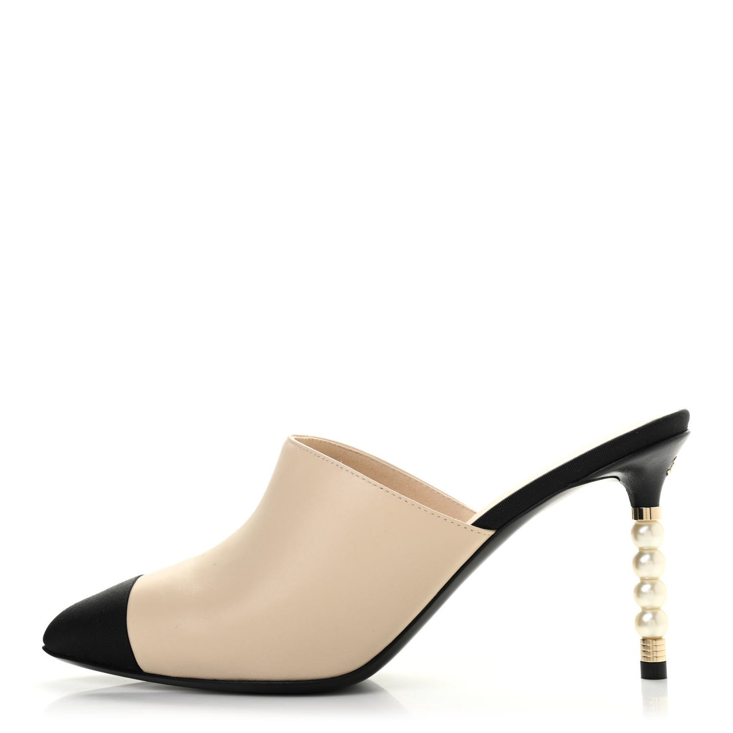 Lambskin Grosgrain Cap Toe Pearl Mule 38 Beige Black