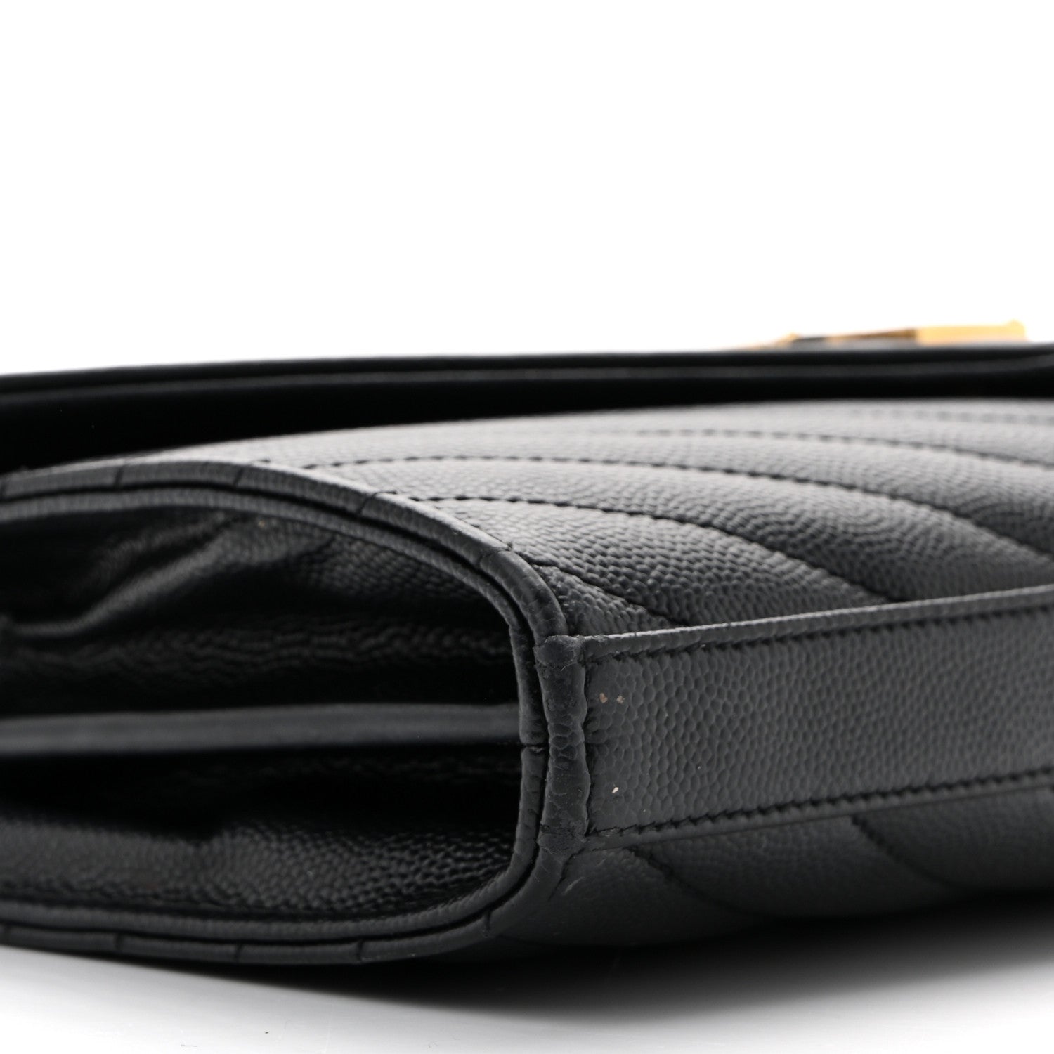 Saint Laurent Grain De Poudre Matelasse Chevron Monogram Chain Wallet Black 9 of 15