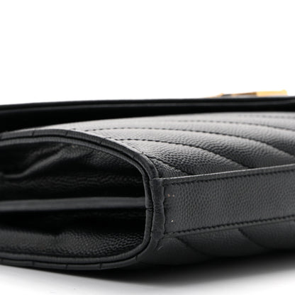 Saint Laurent Grain De Poudre Matelasse Chevron Monogram Chain Wallet Black 9 of 15