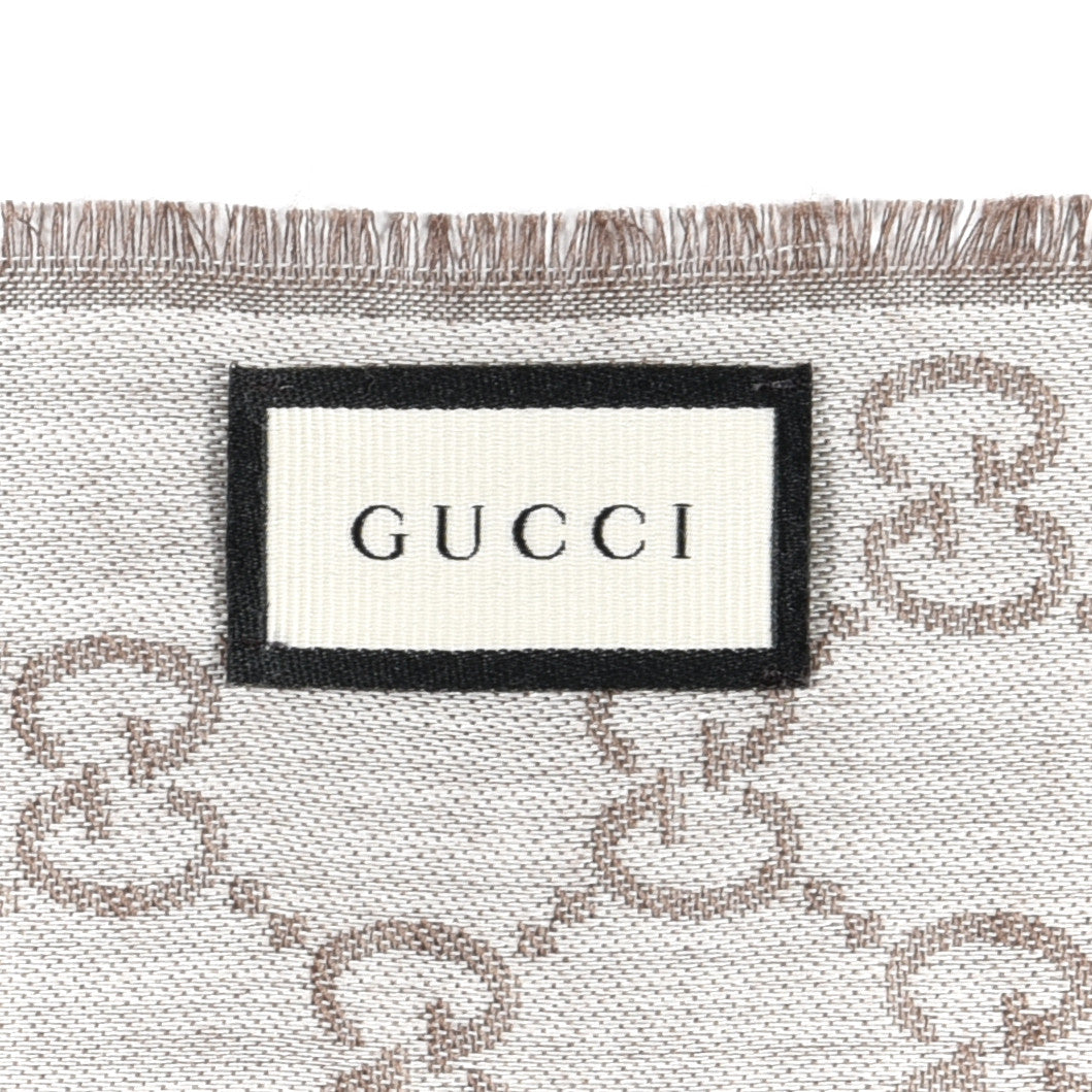 Wool Silk GG Monogram GGWeblong Fringe Scarf Shawl Bitume Ivory