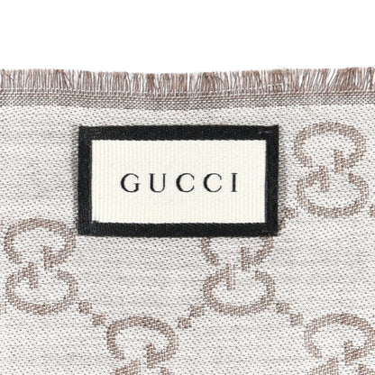 Gucci Wool Silk GG Monogram GGWeblong Fringe Scarf Shawl Bitume Ivory 5 of 5