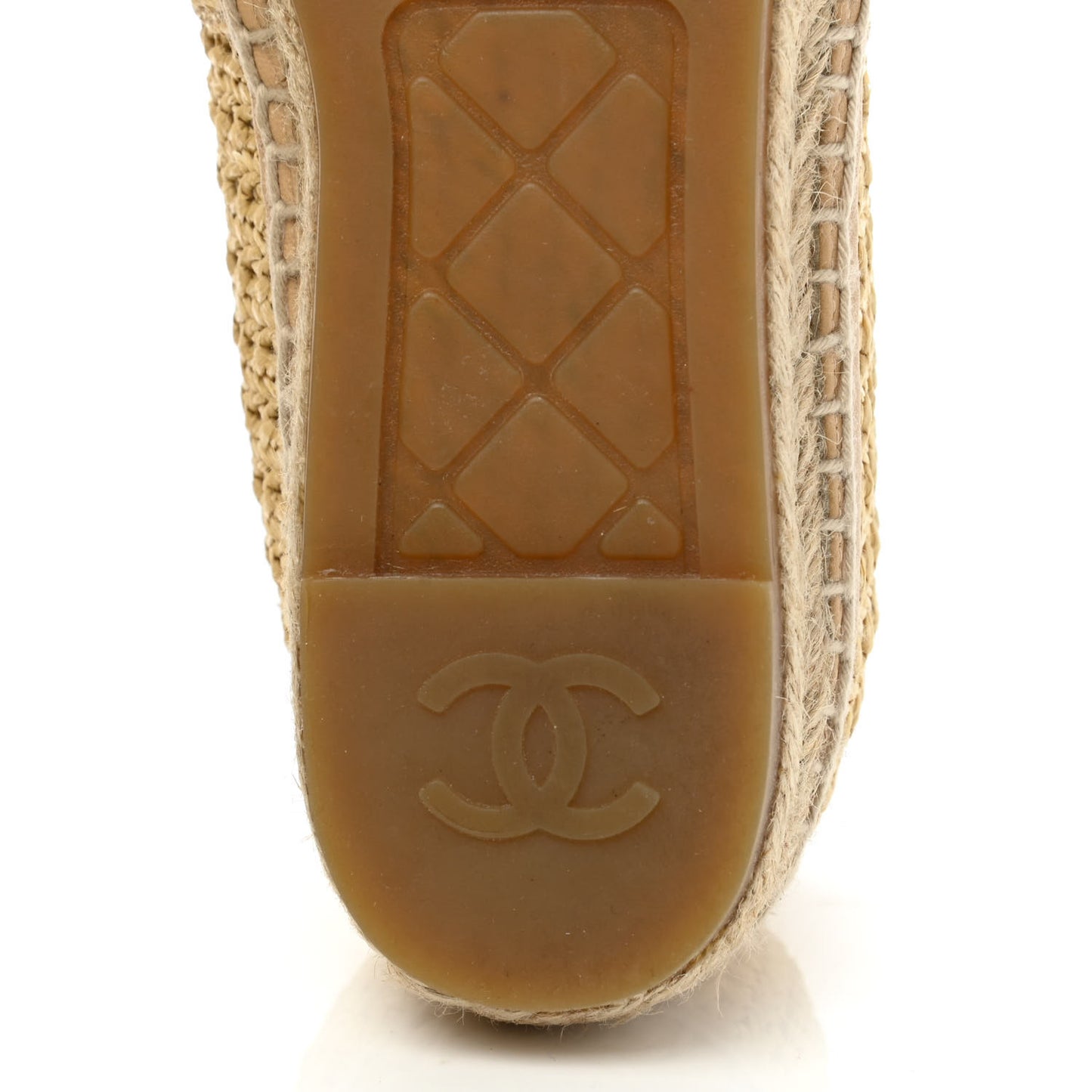 Braided Fabric Lambskin CC Espadrilles 38 Beige Black