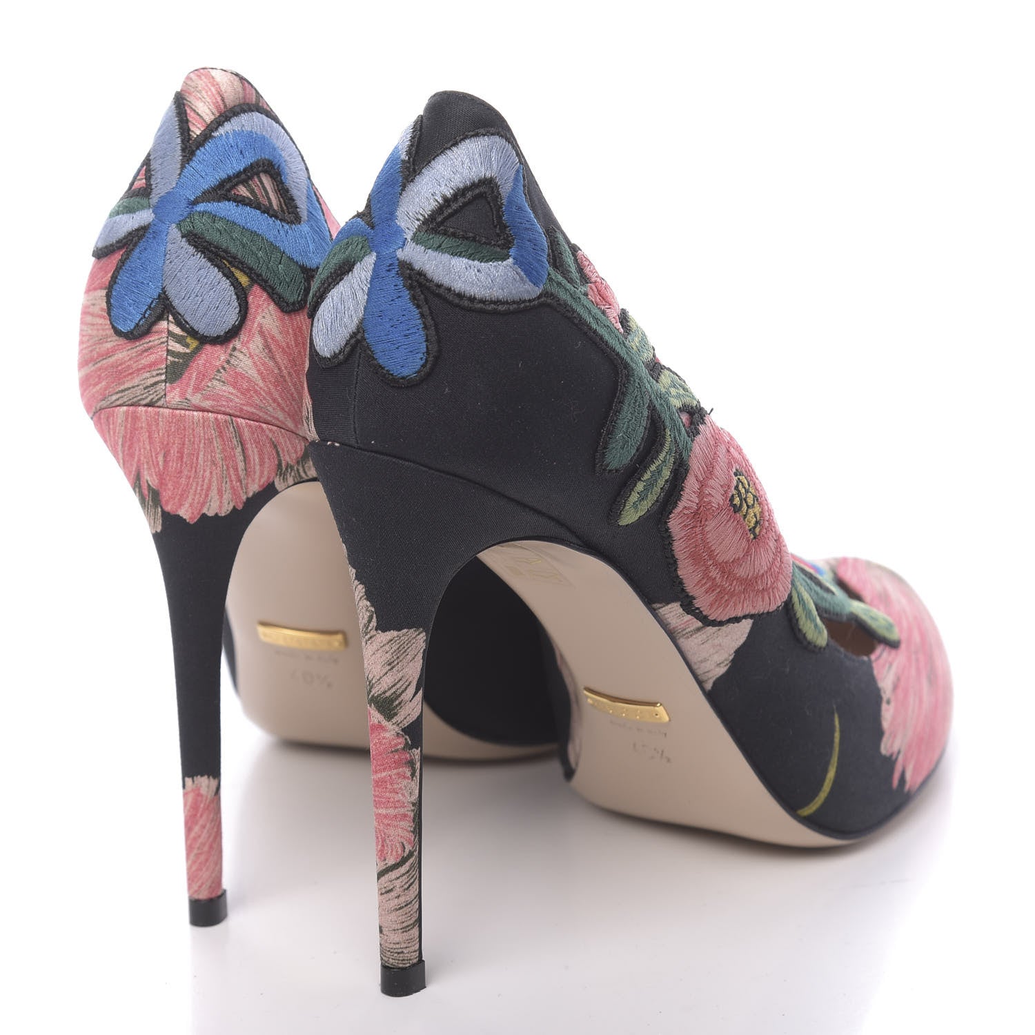 Gucci Canvas Flora Print Ophelia High Heel Pumps 40.5 Black Pink 4 of 9