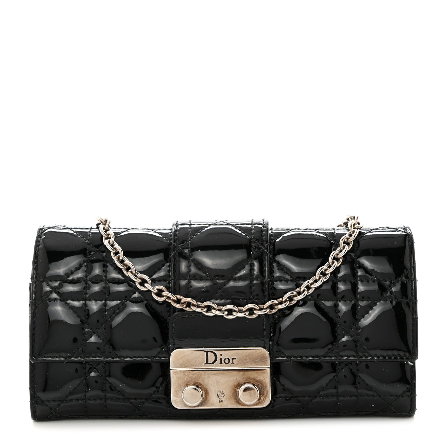 Patent Cannage Miss Dior Chain Wallet Black