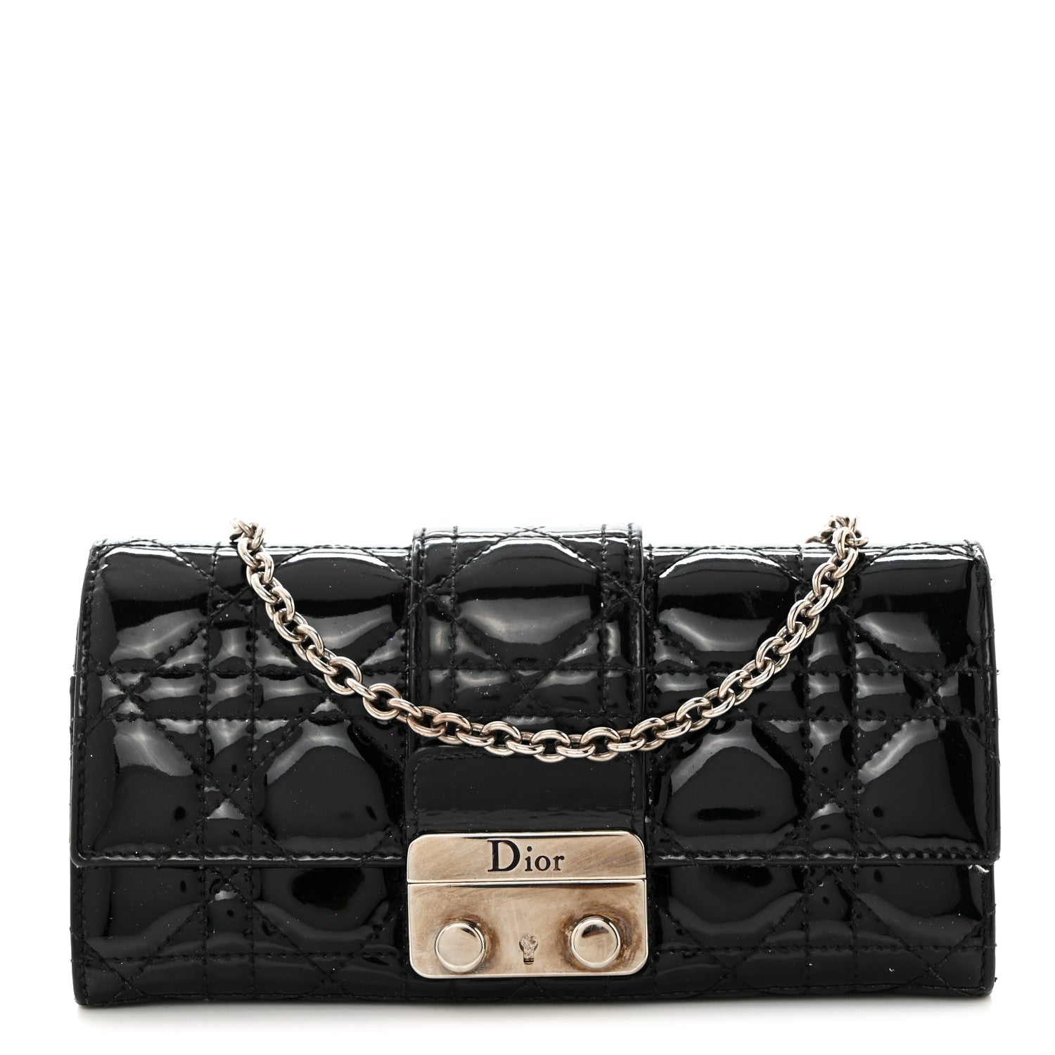 Christian Dior Patent Cannage Miss Dior Chain Wallet Black 1 of 8
