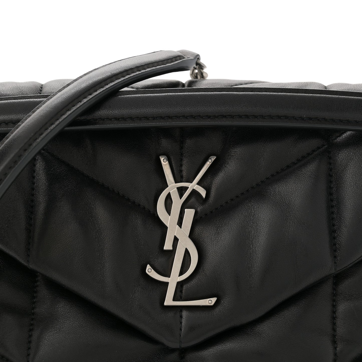 Lambskin Quilted Small Loulou Puffer Monogram Chain Satchel Black