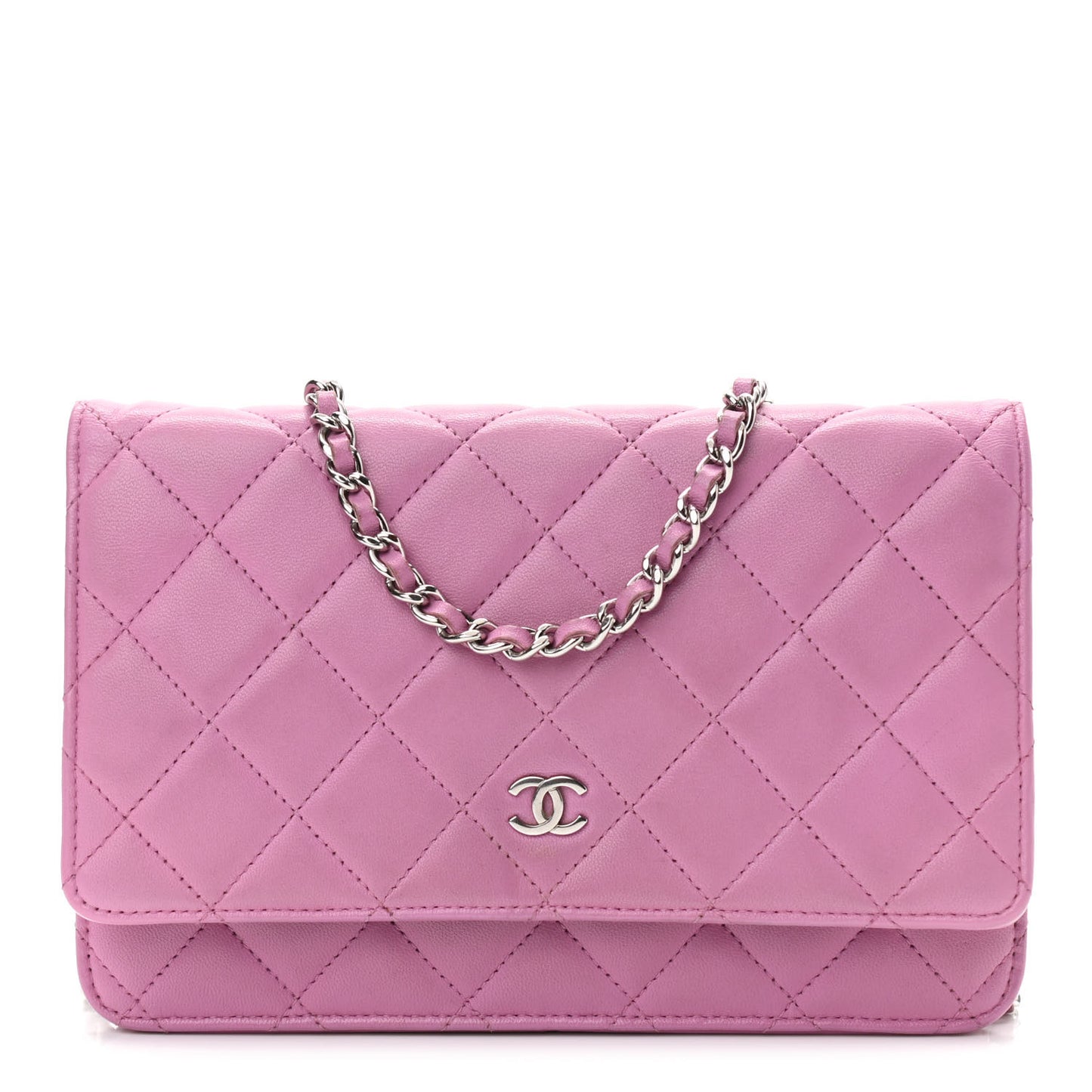 Lambskin Quilted Wallet On Chain WOC Purple