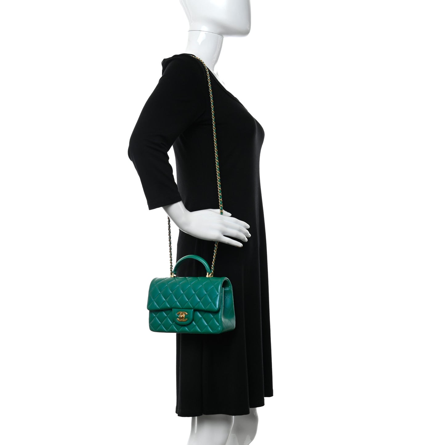 Iridescent Lambskin Quilted Mini Top Handle Rectangular Flap Green