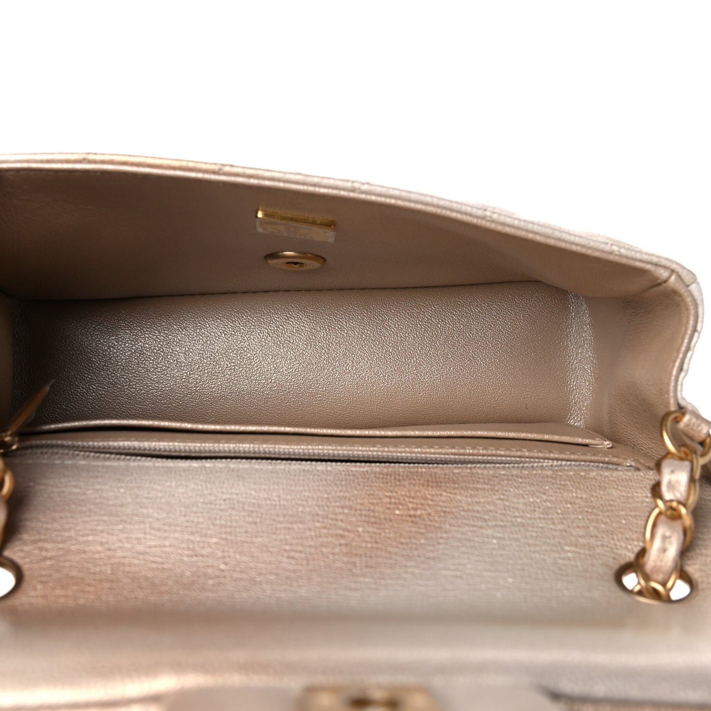 Metallic Goatskin Quilted Mini Rectangular Flap Gold