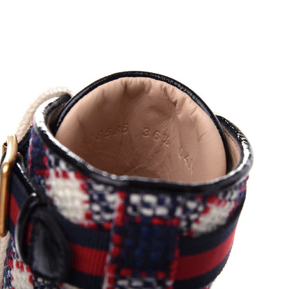 Gucci Vintage Tweed Check Lace Up Combat Ankle Boots 36.5 White Hibiscus Red Marine 10 of 11