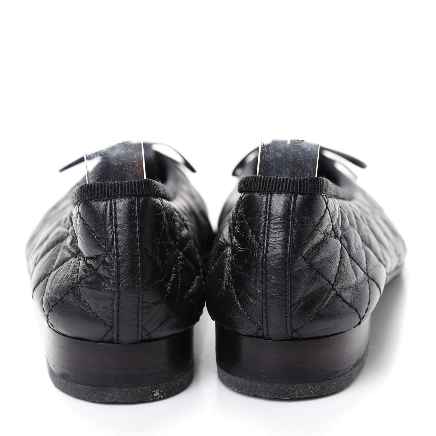 Aged Calfskin Quilted Cap Toe Ballerina Flats 35.5 Black