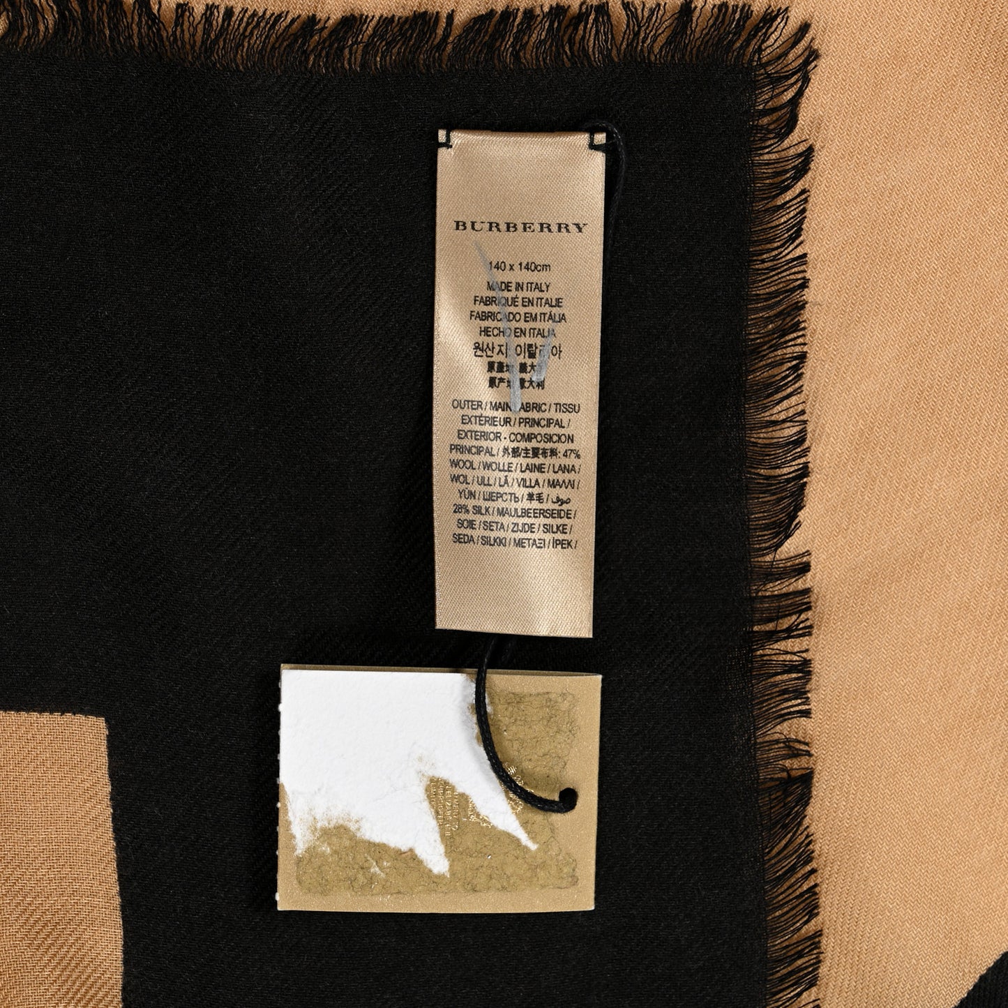 Silk London England Square Scarf Camel Black