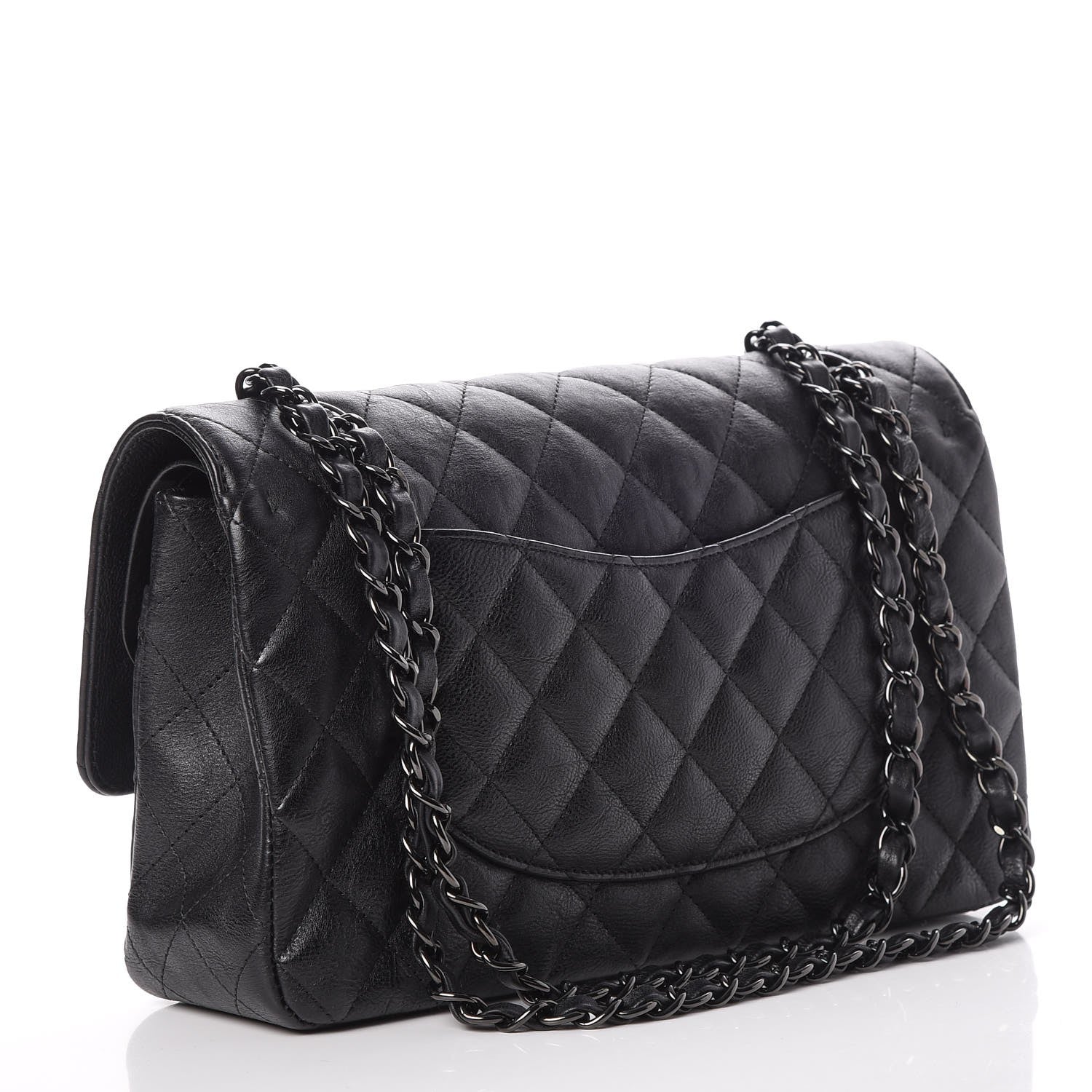 Chanel Crumpled Calfskin Quilted Medium Double Flap So Black 3 of 8