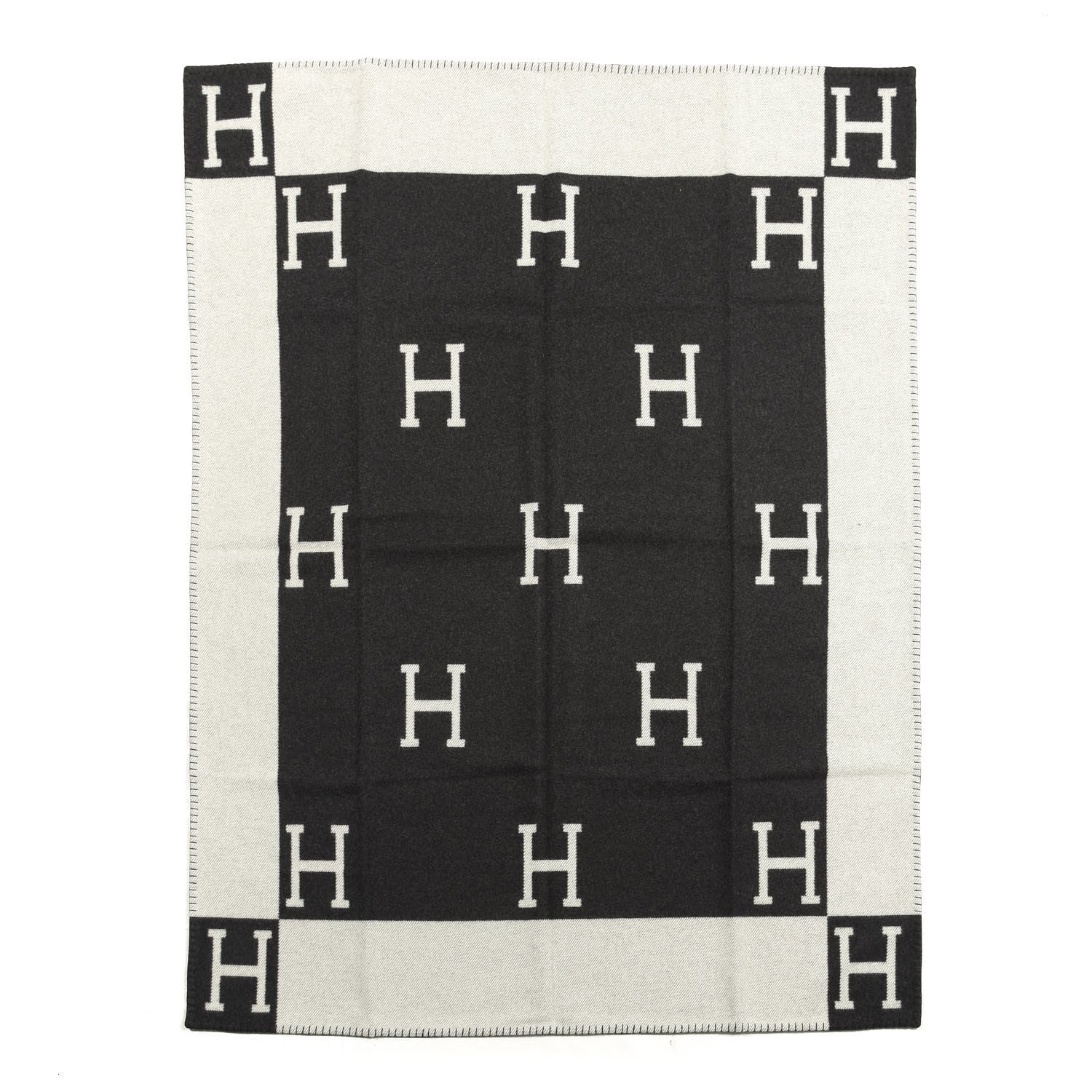 Hermes Wool Cashmere Avalon Blanket Ecru Gris Fonce 1 of 2