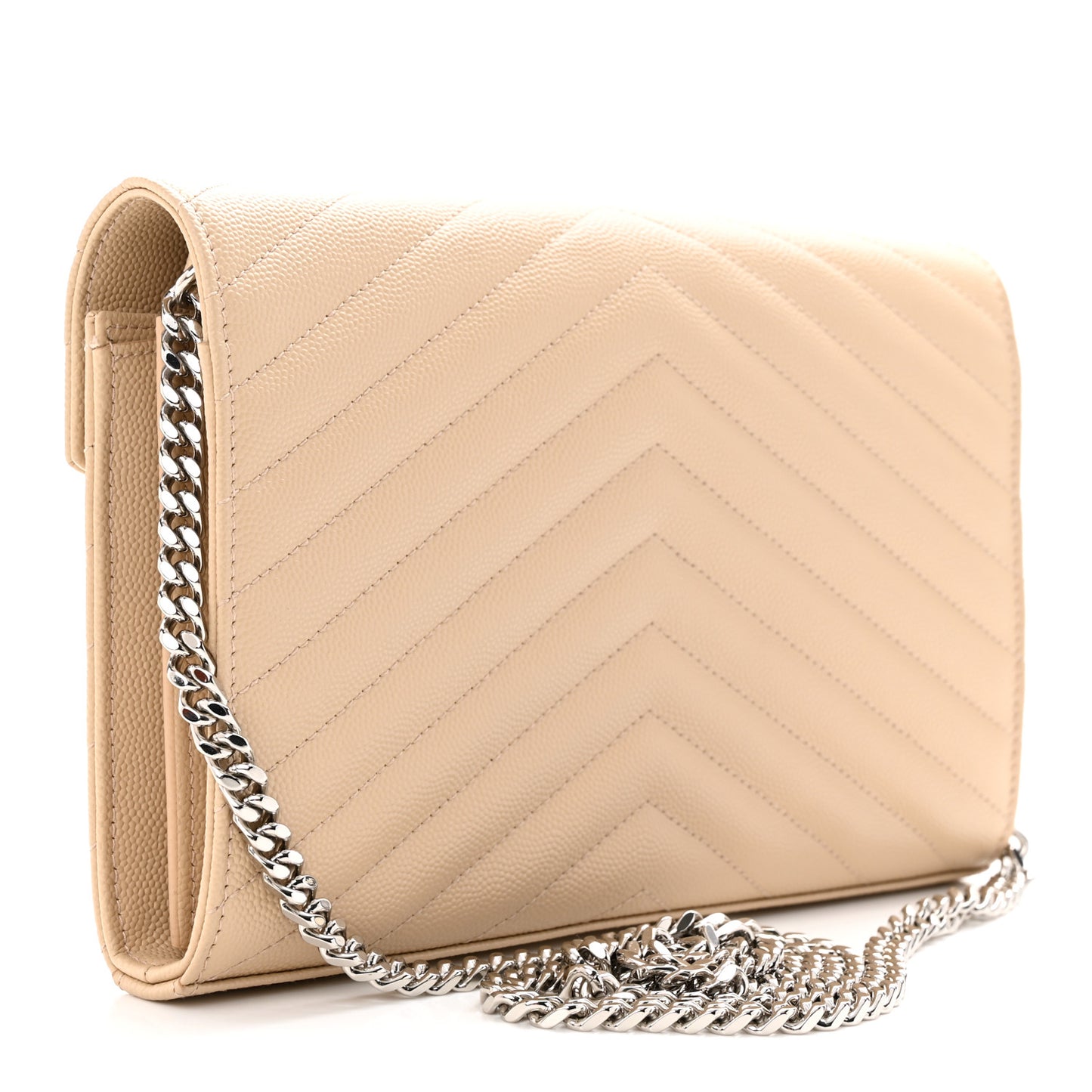 Grain De Poudre Matelasse Chevron Monogram Chain Wallet Nude Powder