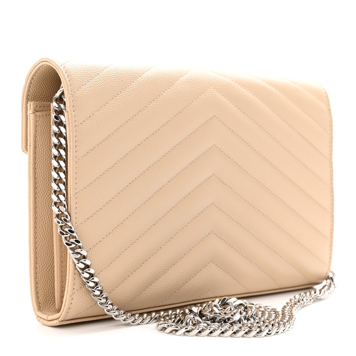 Saint Laurent Grain De Poudre Matelasse Chevron Monogram Chain Wallet Nude Powder 3 of 10