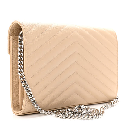 Saint Laurent Grain De Poudre Matelasse Chevron Monogram Chain Wallet Nude Powder 3 of 10