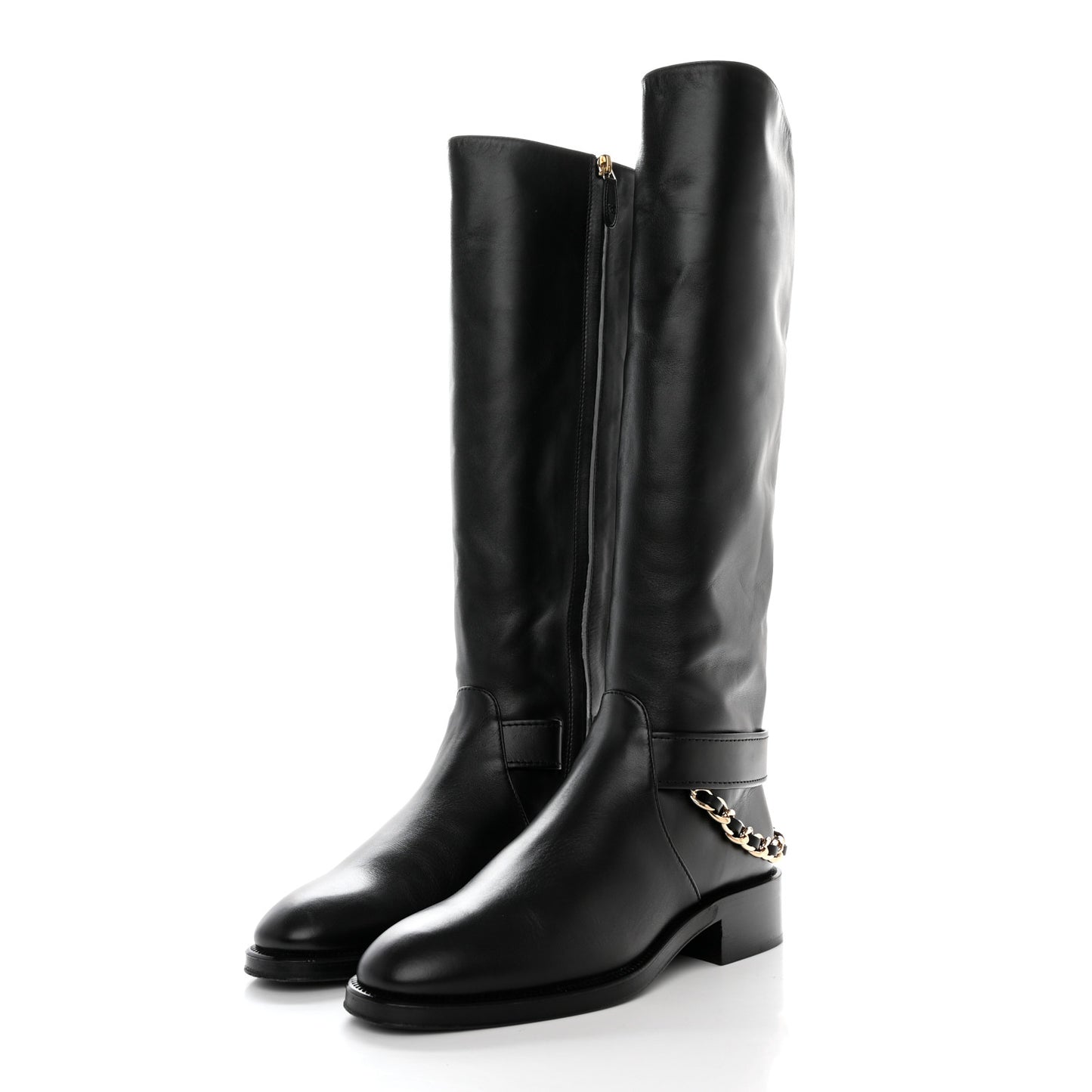 Calfskin Chain HIgh Boots 37.5 Black