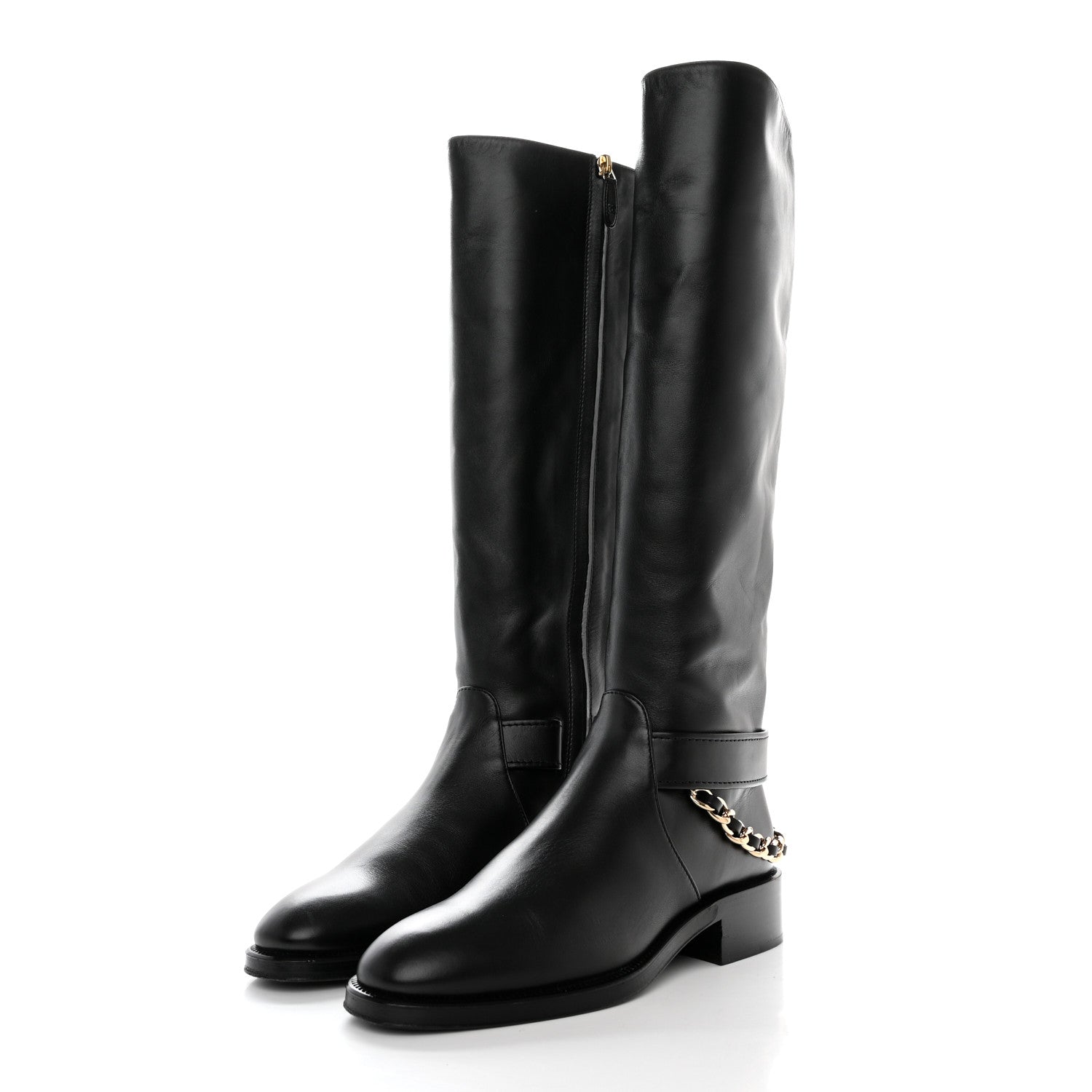 Chanel Calfskin Chain HIgh Boots 37.5 Black 3 of 12