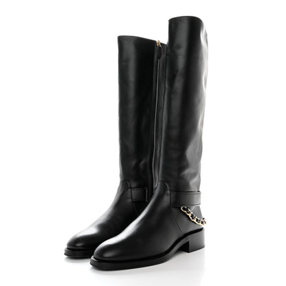 Chanel Calfskin Chain HIgh Boots 37.5 Black 3 of 12
