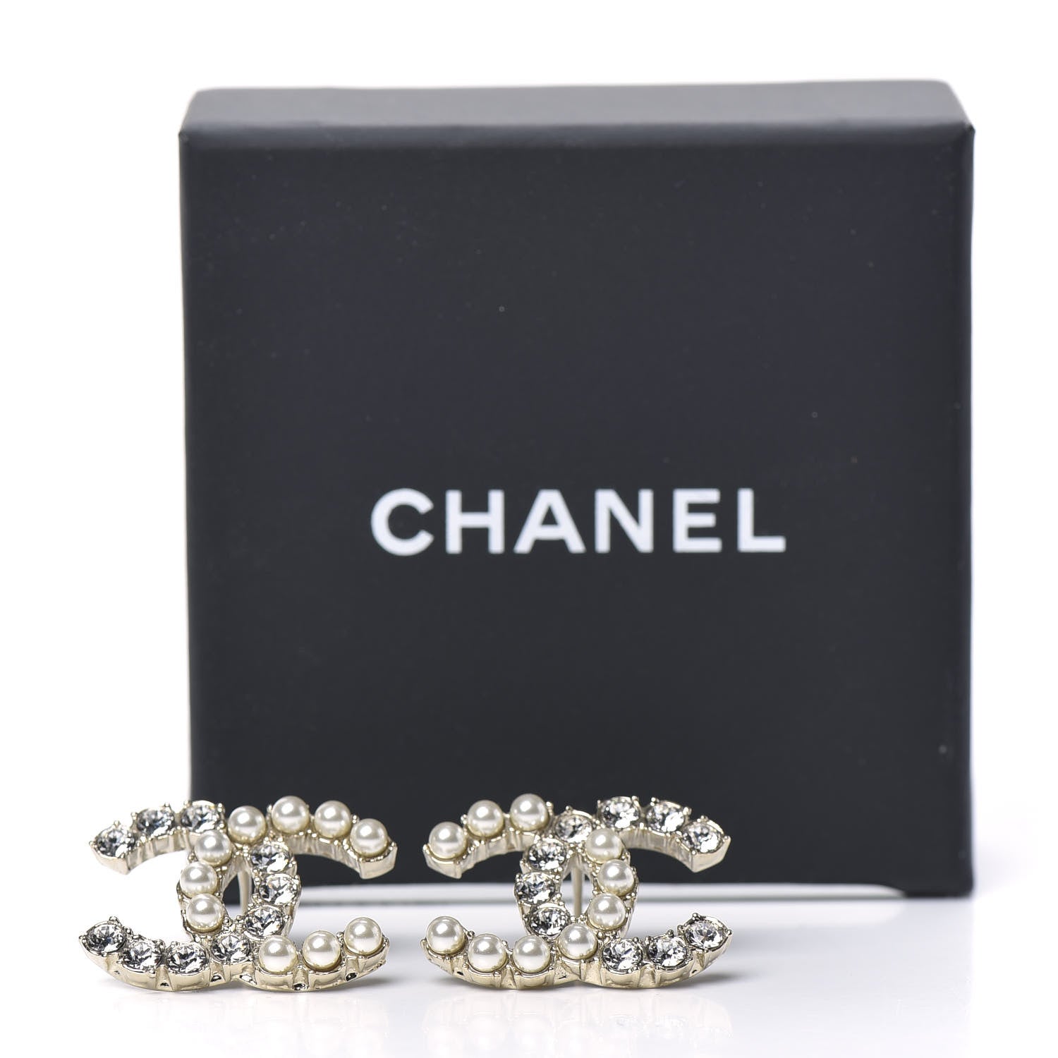 Chanel Crystal Pearl CC Dazzling Domino Earrings Gold 5 of 5