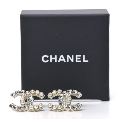 Chanel Crystal Pearl CC Dazzling Domino Earrings Gold 5 of 5