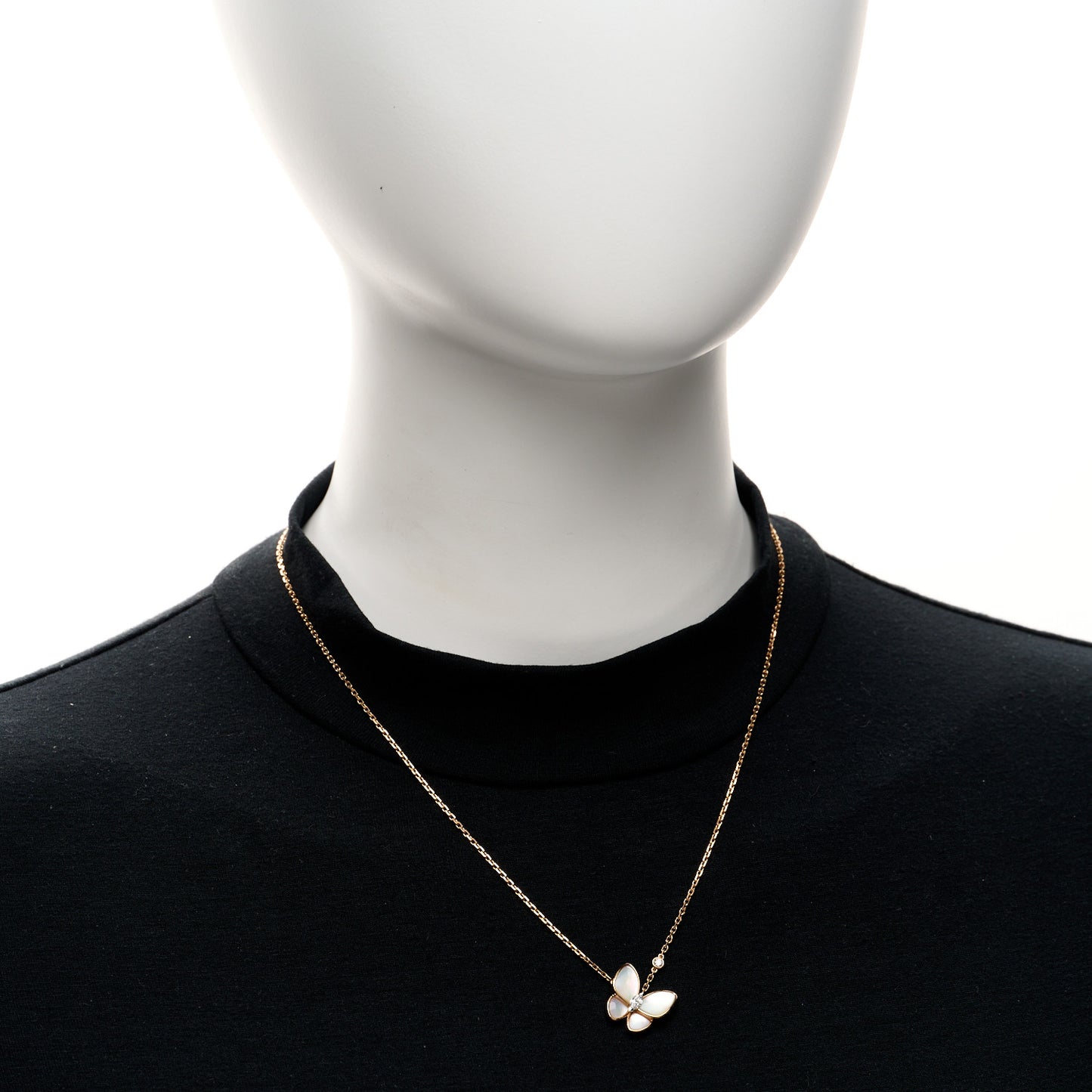 18K Rose Gold Diamond Mother of Pearl Two Butterfly Pendant Necklace