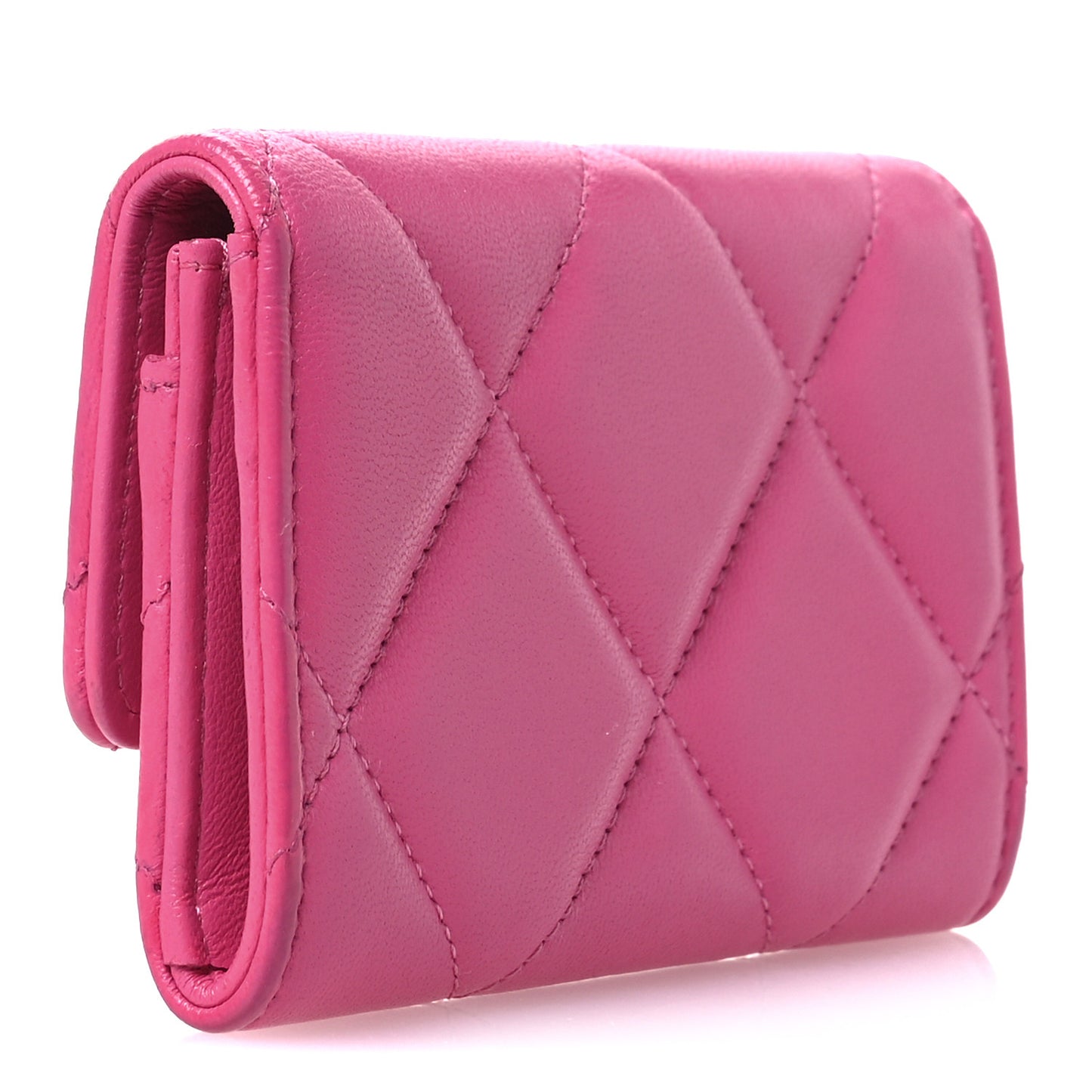 Lambskin Quilted Chanel 19 Flap Card Holder Dark Pink