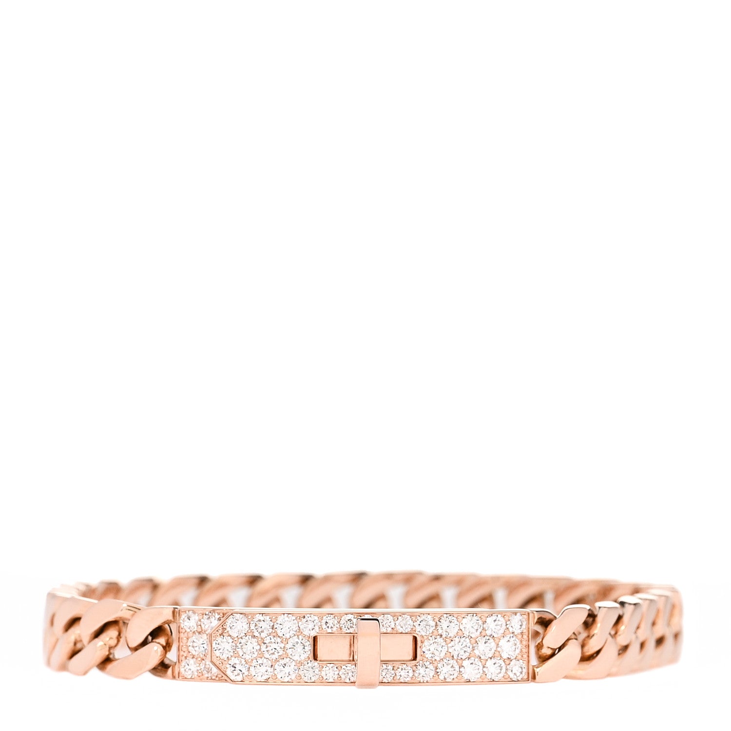 Hermes 18K Rose Gold Diamond PM Kelly Gourmette Bracelet SH 1 of 4