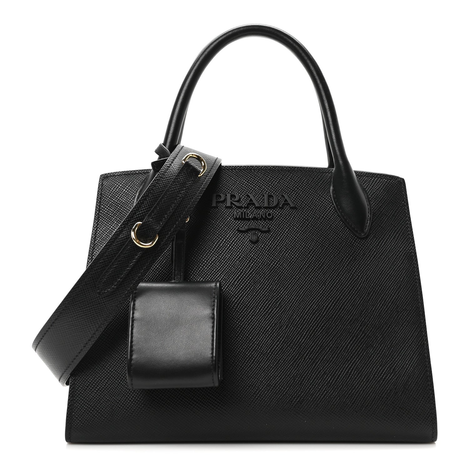 Prada Saffiano Cuir Calfskin Small Monochrome Top Handle Tote Black 1 of 9