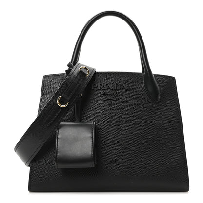 Prada Saffiano Cuir Calfskin Small Monochrome Top Handle Tote Black 1 of 9