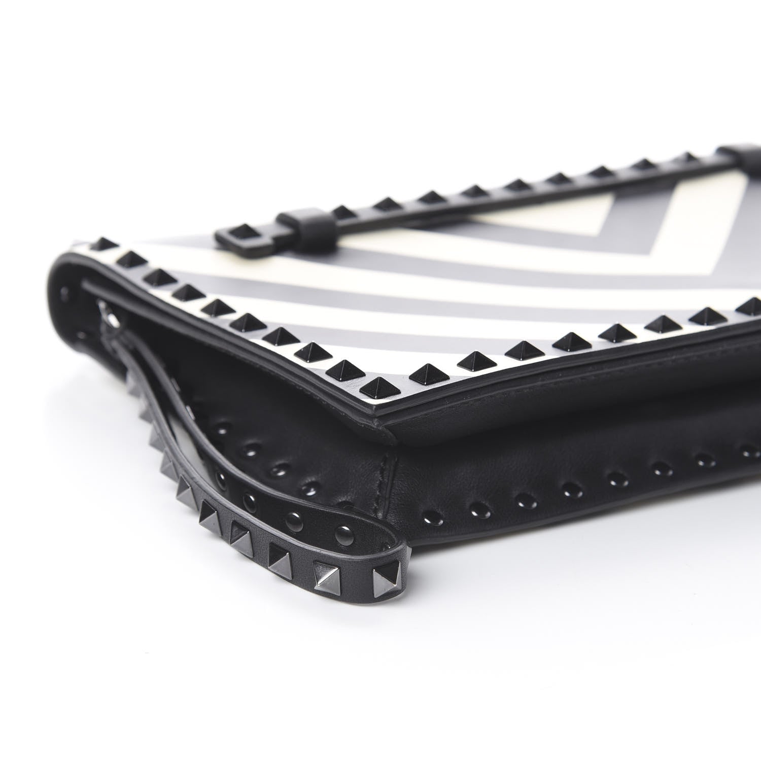 Valentino Garavani Nappa Chevron Striped Rockstud Wristlet Clutch Light Ivory Black 5 of 8