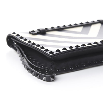 Valentino Garavani Nappa Chevron Striped Rockstud Wristlet Clutch Light Ivory Black 5 of 8