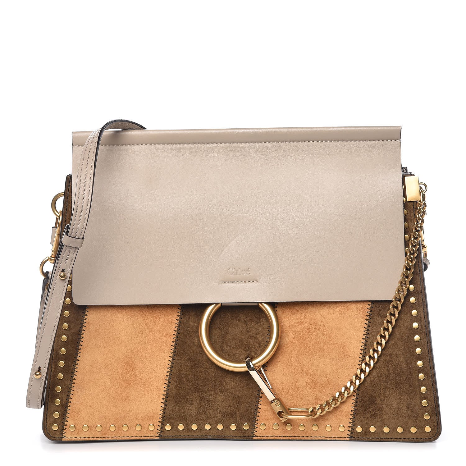 Chloe Suede Calfskin Studded Medium Faye Shoulder Bag Pastel Grey 1 of 14