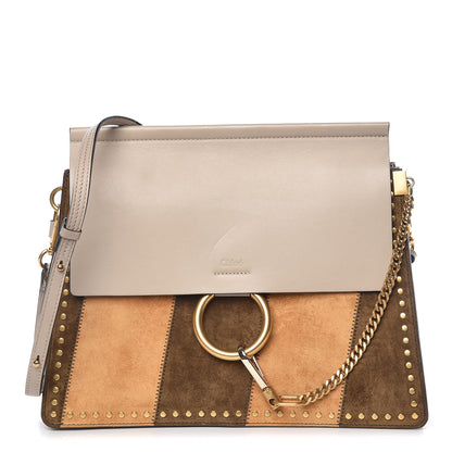 Chloe Suede Calfskin Studded Medium Faye Shoulder Bag Pastel Grey 1 of 14
