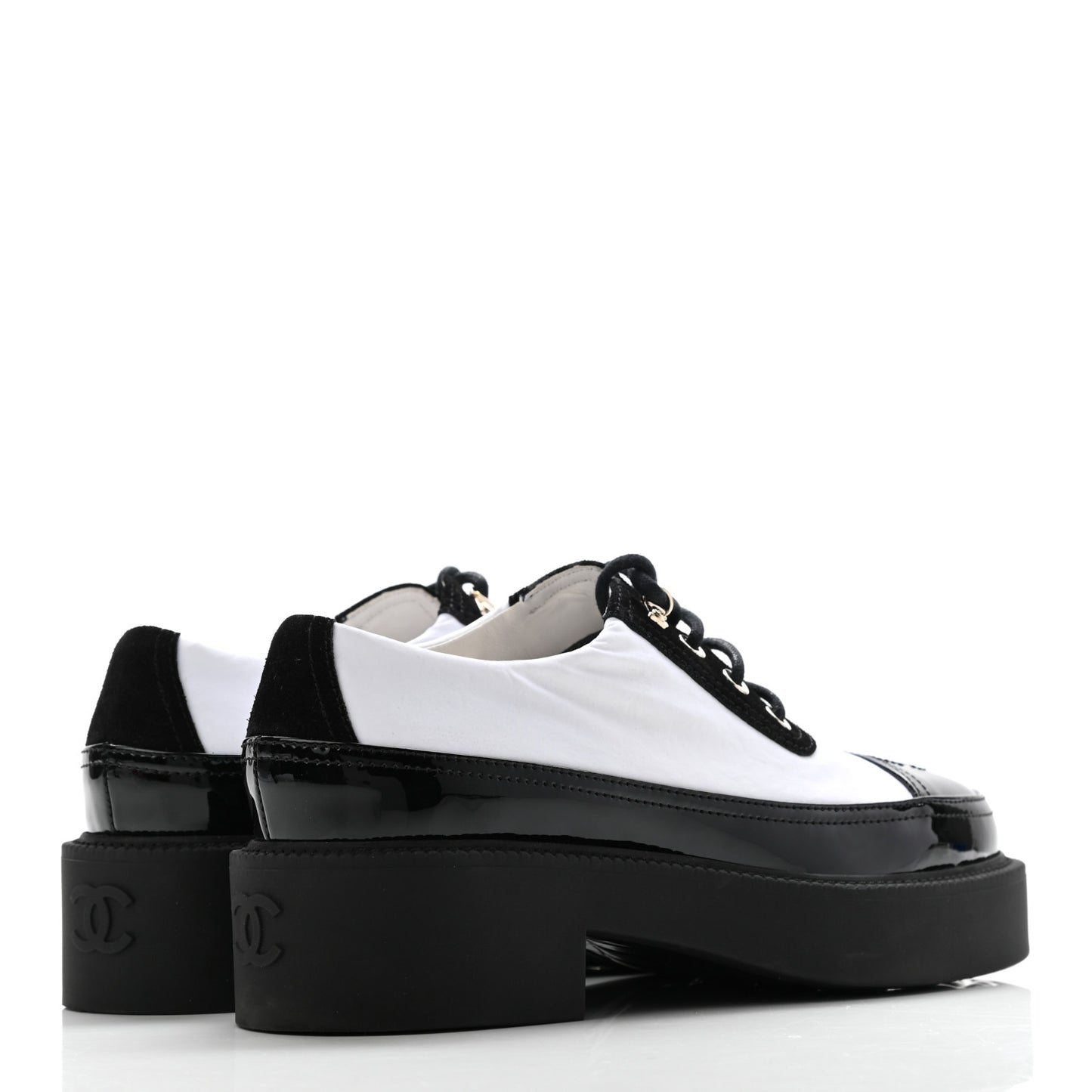 Nylon Suede Patent Calfskin CC Captoe Lace Up Oxfords 36 White Black