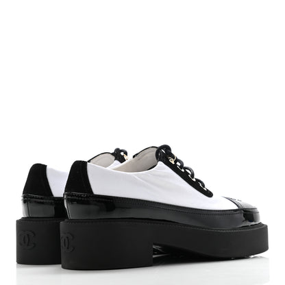 Chanel Nylon Suede Patent Calfskin CC Captoe Lace Up Oxfords 36 White Black 4 of 9