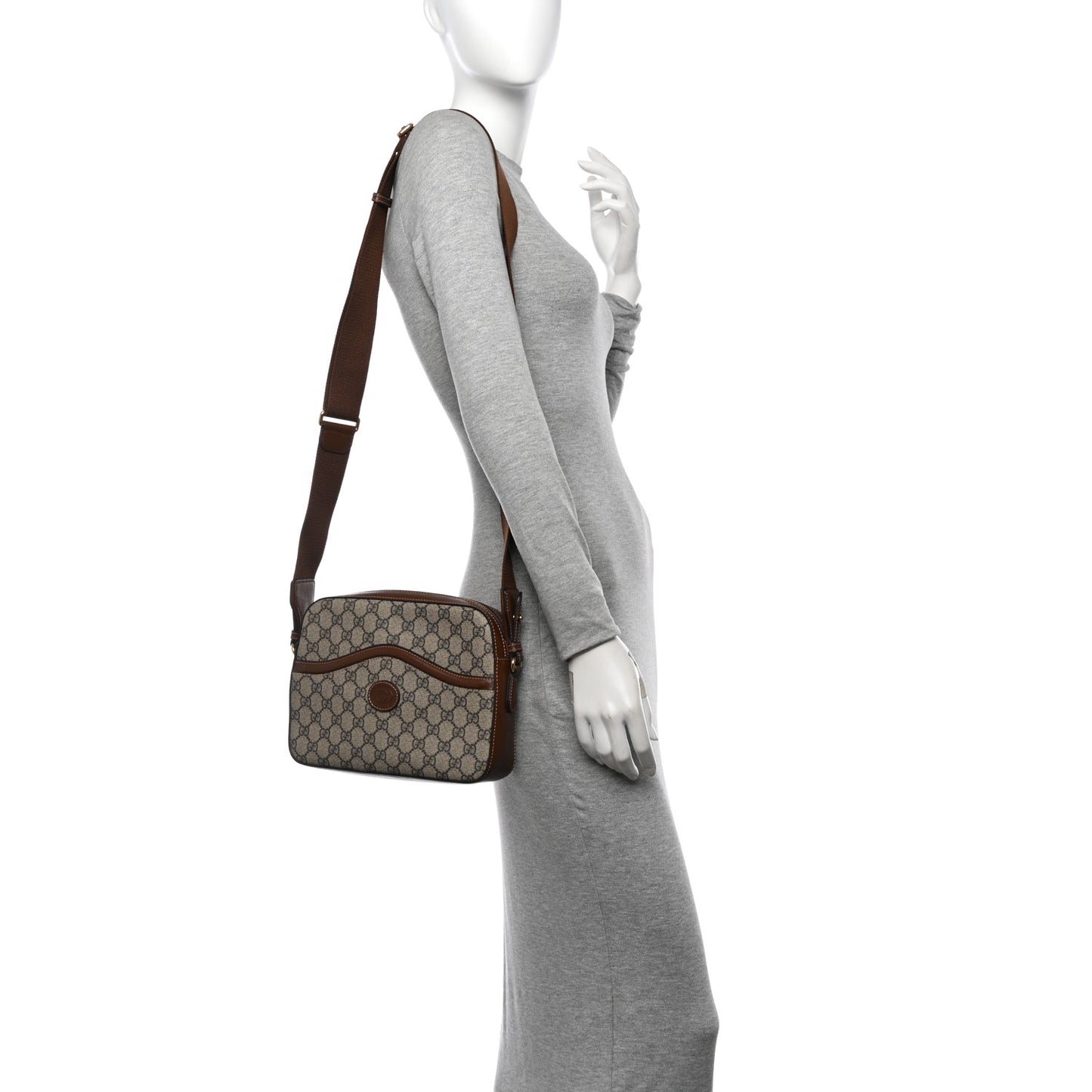 GG Supreme Monogram Azalea Calfskin Retro Interlocking G Messenger Shoulder Bag Beige Ebony Brown Sugar