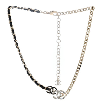 Chanel Metal Calfskin Crystal Double CC Short Necklace Black Gold 2 of 5