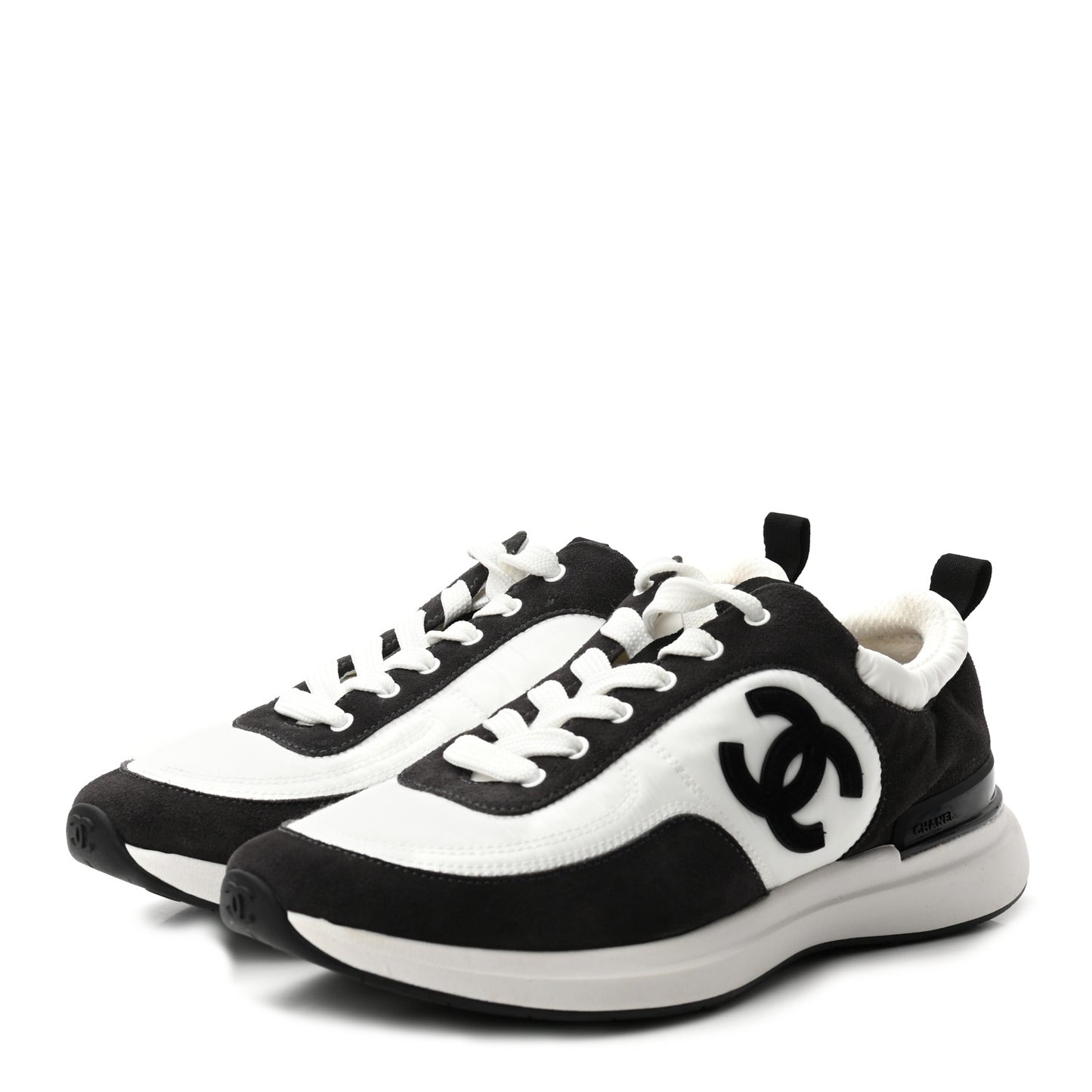Nylon Suede Calfskin CC Sneakers 39 White Dark Grey